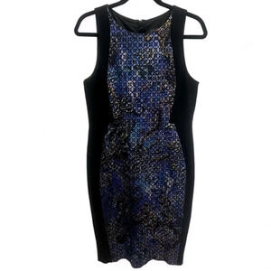 Adrianna Papell black with iridescent front panel sheath midi dress size 10